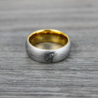 Fishing Ring, Fish Hook Ring, Bass Ring, Bass Fishing Ring, Silver Ring, Silver Tungsten Ring, Silver Wedding Band, Hunting Ring, Fish Hooks Wedding Band