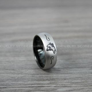 Fishing Ring, Fish Hook Ring, Bass Ring, Bass Fishing Ring, Silver Ring, Silver Tungsten Ring, Silver Wedding Band, Hunting Ring, Fish Hooks Wedding Band
