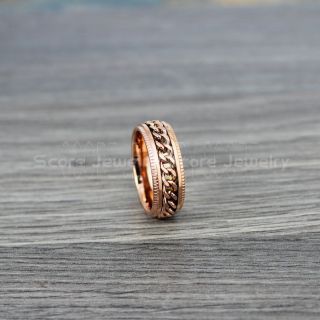 Rose Gold Stainless Steel Ring, Spinner Ring with Rose Gold Plated Steel Chain Link Inlay, Rose Gold Wedding Band, Rose Gold Spinner Ring