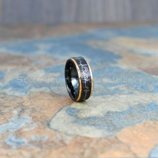 Puppy Paws Ring, Puppy Paws Heartbeat Wedding Band, 8mm Black Tungsten Ring, Black Wedding Band, Black Tungsten Band, Puppy Paws Ring