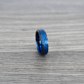 Hammered Tungsten Ring, Blue Tungsten Wedding Band, Hammered Wedding Band, Blue Hammered Wedding Ring, Blue Wedding Ring