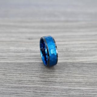 Hammered Tungsten Ring, Blue Tungsten Wedding Band, Hammered Wedding Band, Blue Hammered Wedding Ring, Blue Wedding Ring