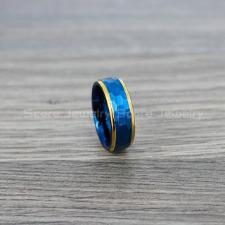 Hammered Tungsten Ring, Blue Tungsten Wedding Band, Hammered Wedding Band, Blue Hammered Wedding Ring, Blue Wedding Ring