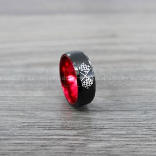 Racing Ring, Racing Flag Ring, Checkered Flag Ring, Chequered Flag Ring, Black Tungsten Ring, Auto Racing Ring, Black Wedding Band, Black Tungsten Ring