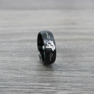 Fishing Ring, Fish Hook Ring, Bass Ring, Bass Fishing Ring, Black Ring, Black Tungsten Ring, Black Wedding Band, Hunting Ring, Fish Hooks Wedding Band