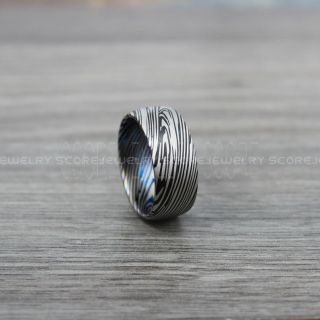 Damascus Steel Ring, Damascus Steel Wedding Band, Black Ring, Black Tungsten Band Damascus Steel Pattern Laser Engraved Tungsten Wedding Ring
