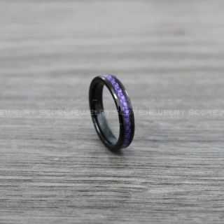 Purple Ring, Black Tungsten Ring, Black Wedding Band, Black Tungsten Ring with Purple Carbon Fiber Inlay