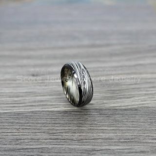 Damascus Steel Ring, Damascus Ring, Damascus Jewelry, Damascus Steel Wedding Ring, Damascus Steel Pattern Laser Engraved Tungsten Wedding Ring, Black Wedding Band