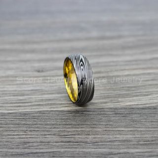 Damascus Steel Ring, Damascus Ring, Damascus Jewelry, Damascus Steel Wedding Ring, Damascus Steel Pattern Laser Engraved Tungsten Wedding Ring, Black Wedding Band
