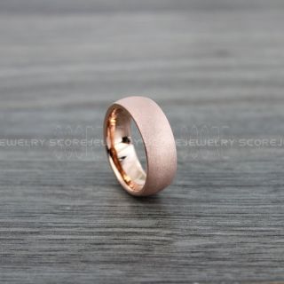 Sandblasted Ring, Sand Blast Finish Tungsten Ring, 8mm 14K Rose Gold Tungsten Band with Domed Edge Sandblasted Finish Tungsten Wedding Band, Rose Gold Wedding Ring, Sandblasted Tungsten Ring