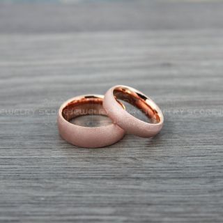Sandblasted Rings, Sand Blast Finish Tungsten Rings, 2 Piece Couple Set 14K Rose Gold Tungsten Bands with Domed Edge Sandblasted Finish Tungsten Wedding Bands, Rose Gold Wedding Rings, Sandblasted Tungsten Rings