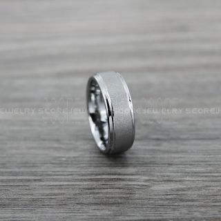 Sandblasted Ring, Sand Blast Finish Tungsten Ring, Silver Tungsten Band with Step Edge Sandblasted Finish Tungsten Wedding Band, Silver Wedding Ring, Sandblasted Tungsten Ring
