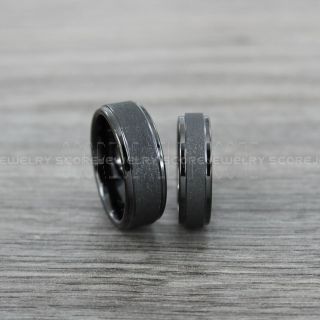 Sandblasted Rings, Sand Blast Finish Tungsten Rings, 2 Piece Couple Set Black Tungsten Bands with Step Edge Sandblasted Finish Tungsten Wedding Bands, Black Wedding Rings, Sandblasted Tungsten Rings