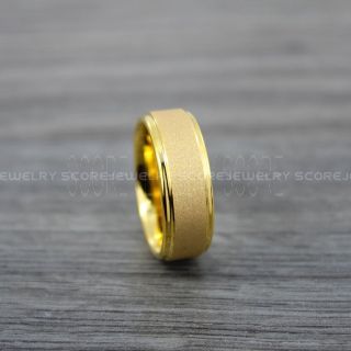Sandblasted Ring, Sand Blast Finish Tungsten Ring, 8mm 14K Yellow Gold Tungsten Band with Step Edge Sandblasted Finish Tungsten Wedding Band, Yellow Gold Wedding Ring, Sandblasted Tungsten Ring