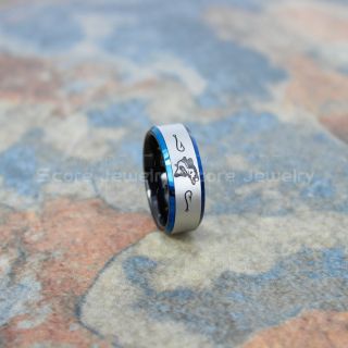 Fishing Ring, Fish Hook Ring, Bass Ring, Bass Fishing Ring, Black Ring, Black Tungsten Ring, Black Wedding Band, Hunting Ring, Fish Hooks Wedding Band