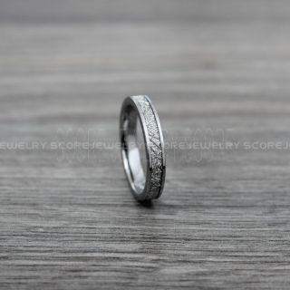 Meteorite Ring, Silver Tungsten Band with Meteorite Inlay, Meteorite Wedding Band, Meteorite Wedding Ring, Silver Tungsten Ring, Silver Wedding Band