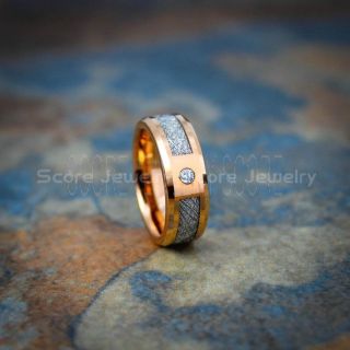Meteorite Ring, 14K Rose Gold Tungsten Band with Meteorite Inlay, Meteorite Wedding Band, Meteorite Wedding Ring, Rose Gold Tungsten Ring, Rose Gold Wedding Band