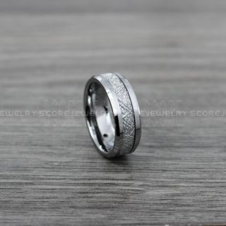 Meteorite Ring, Silver Tungsten Band with Meteorite Inlay, Meteorite Wedding Band, Meteorite Wedding Ring, Silver Tungsten Ring, Silver Wedding Band