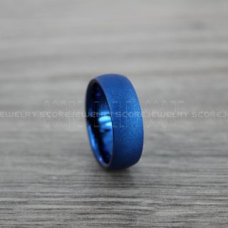 Sandblasted Ring, Sand Blast Finish Tungsten Ring, 8mm Blue Tungsten Band with Domed Edge Sandblasted Finish Tungsten Wedding Band, Blue Wedding Ring, Sandblasted Tungsten Ring