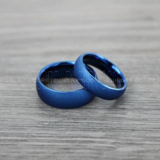 Sandblasted Rings, Sand Blast Finish Tungsten Rings, 2 Piece Couple Set Blue Tungsten Bands with Domed Edge Sandblasted Finish Tungsten Wedding Bands, Blue Wedding Rings, Sandblasted Tungsten Rings