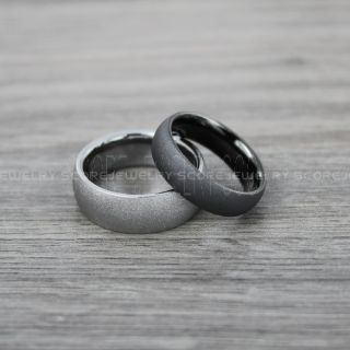 Sandblasted Rings, Sand Blast Finish Tungsten Rings, 2 Piece Couple Set Black Tungsten Bands with Domed Edge Sandblasted Finish Tungsten Wedding Bands, Black Wedding Rings, Sandblasted Tungsten Rings