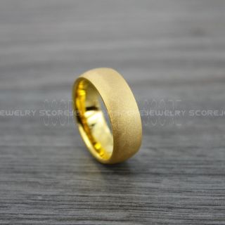 Sandblasted Ring, Sand Blast Finish Tungsten Ring, 8mm 14K Yellow Gold Tungsten Band with Domed Edge Sandblasted Finish Tungsten Wedding Band, Yellow Gold Wedding Ring, Sandblasted Tungsten Ring
