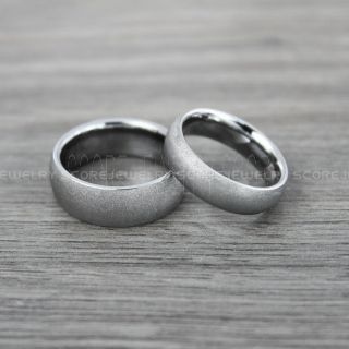 Sandblasted Rings, Sand Blast Finish Tungsten Rings, 2 Piece Couple Set Silver Tungsten Bands with Domed Edge Sandblasted Finish Tungsten Wedding Bands, Silver Wedding Rings, Sandblasted Tungsten Rings