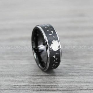 Wild Turkey Ring, Turkey Hunting Ring, Black Tungsten Ring, Black Wedding Band, Hunting Ring, Turkey Tracks Wedding Band, Turkey Tracks Ring