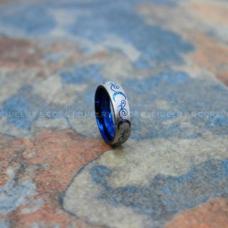 Sun and Moon Ring, Sun and Moon Wedding Band, Tribal Moon Ring, Floral Tribal Sun Wedding Ring, Blue Tungsten Wedding Ring, Blue Ring, Blue Tungsten Band, Sun and Moon Wedding Band