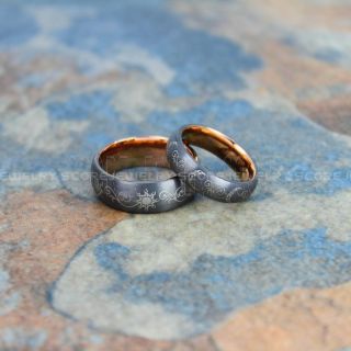 2 Piece Couple Tribal Sun and Moon Rings, Sun and Moon Wedding Bands, Tribal Sun and Moon Rings, Gunmetal Rings, Gunmetal Tungsten Bands, Sun and Moon Wedding Bands