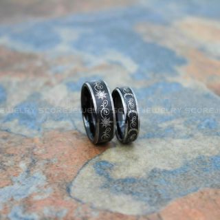 Sun and Moon rings, 2 Piece Couple Set Tribal Sun and Moon Rings, Sun and Moon Wedding Bands, Tribal Sun and Moon Rings, Black Rings, Black Tungsten Bands, Sun and Moon Wedding Bands