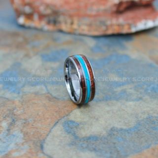Turquoise Ring, Turquoise Wedding Band, Koa Wood Ring, Silver Wedding Band, Silver Tungsten Band, Turquoise Tungsten Wedding Ring, Koa Wood Tungsten Ring, Koa Wood Wedding Band