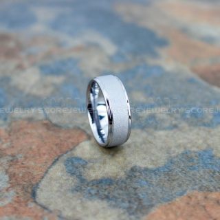 Sandblasted Ring, Sand Blast Finish Tungsten Ring, 8mm Silver Tungsten Band with Step Edge Sandblasted Finish Tungsten Wedding Band, Silver Wedding Ring, Sandblasted Tungsten Ring