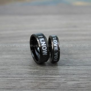 Star Wars Rings, Star Wars Jewelry, I Love You I Know Rings, 2 Piece Couple Set Star Wars Rings, Star Wars Wedding Bands, Matching I Love You I Know Rings, Black Wedding Rings, Black Tungsten Bands, Star Wars Wedding Bands