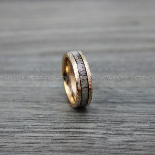 Deer Antler Ring, Deer Antler Wedding Band, Antler Ring, Antler Wedding Ring, Deer Antler Wedding Ring, 14K Rose Gold Tungsten Band, Genuine Deer Antler Inlay Ring