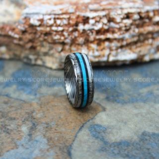 Turquoise Ring, Turquoise Wedding Band with Damascus Steel Pattern, Antler Ring, Antler Wedding Band, Deer Antler Ring, Black Tungsten Wedding Band, Turquoise Tungsten Wedding Ring, Tungsten Ring