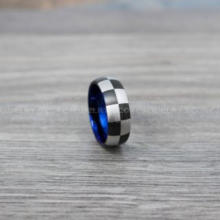 Racing Ring, Racing Flag Ring, Checkered Flag Ring, Chequered Flag Ring, Black Tungsten Ring, Auto Racing Ring, Black Wedding Band, Black Tungsten Ring
