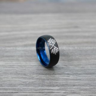 Racing Ring, Racing Flag Ring, Checkered Flag Ring, Chequered Flag Ring, Black Tungsten Ring, Auto Racing Ring, Black Wedding Band, Black Tungsten Ring