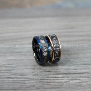 Sun and Moon rings, 2 Piece Couple Set Tribal Sun and Moon Rings, Sun and Moon Wedding Bands, Tribal Sun and Moon Rings, Black Rings, Black Tungsten Bands, Sun and Moon Wedding Bands