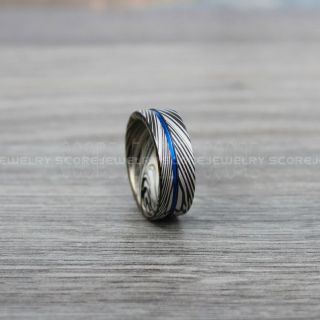 Damascus Steel Ring, Damascus Steel Wedding Band, Black Ring, Black Tungsten Band Damascus Steel Pattern Laser Engraved Tungsten Wedding Ring