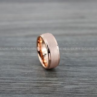 Sandblasted Ring, Sand Blast Finish Tungsten Ring, 8mm 14K Rose Gold Tungsten Band with Step Edge Sandblasted Finish Tungsten Wedding Band, Rose Gold Wedding Ring, Sandblasted Tungsten Ring