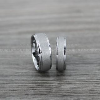 Sandblasted Rings, Sand Blast Finish Tungsten Rings, 2 Piece Couple Set Silver Tungsten Bands with Step Edge Sandblasted Finish Tungsten Wedding Bands, Silver Wedding Rings, Sandblasted Tungsten Rings