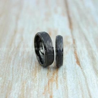 Hammered Rings, 2 Piece Couple Set Wedding Rings, Black Wedding Bands, Black Hammered Tungsten Bands, Black Wedding Rings, Black Tungsten Wedding Rings
