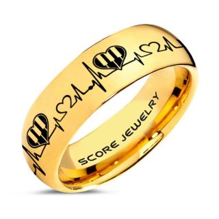 Music Ring, Music Heartbeat Ring, Music Sheet Ring, Music Jewelry, Piano Ring, 14K Yellow Gold Tungsten Ring, Yellow Gold Ring, Yellow Gold Wedding Band, Treble Clef Note Ring, Music Notes Ring