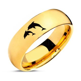 Dolphins Ring, Dolphin Heart Ring, Dolphin Wedding Ring, Dolphin Wedding Band, Marine Life Ring, Bottlenose Dolphins Ring, Yellow Gold Tungsten Ring, Yellow Gold Tungsten Wedding Band, Ocean Life Wedding Band