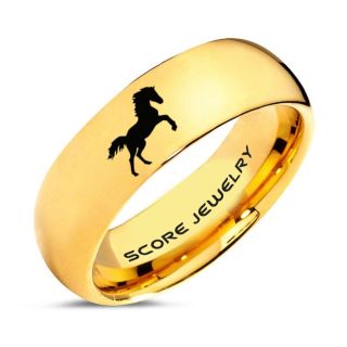 Mustang Ring, Horse Ring, Mustang Band, Equestrian Ring, Horse Lovers Ring, Western Ring, Cowboys Ring, 14K Yellow Gold Tungsten Ring, Yellow Gold Wedding Band, Horse Wedding Ring