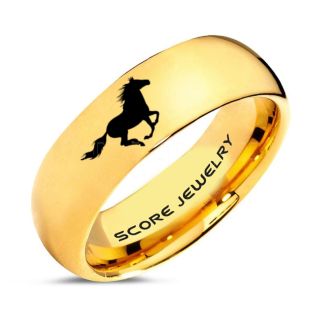 Mustang Ring, Horse Ring, Mustang Band, Equestrian Ring, Horse Lovers Ring, Western Ring, Cowboys Ring, 14K Yellow Gold Tungsten Ring, Yellow Gold Wedding Band, Horse Wedding Ring
