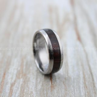 Koa Wood Ring, 8mm Koa Wood Wedding Band with Damascus Steel Pattern, Silver Wedding Band, Silver Tungsten Band, Silver Wedding Ring, Silver Tungsten Wedding Band