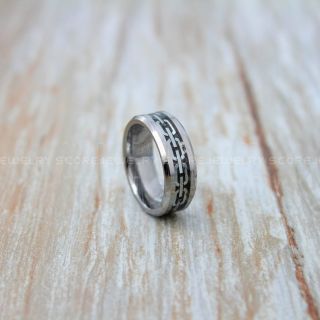 Bioshock Ring, Silver Tungsten Ring, Silver Wedding Band, Silver Tungsten Wedding Band, Chain Link Ring, Silver Chain Inlay Ring,Tungsten Wedding Band