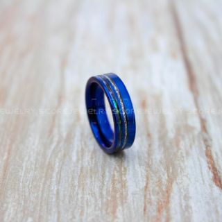 Meteorite Ring, Abalone Shell Ring, Abalone Ring, 6mm Blue Tungsten Wedding Band, Tungsten Ring with Imitation Meteorite Texture Inlay